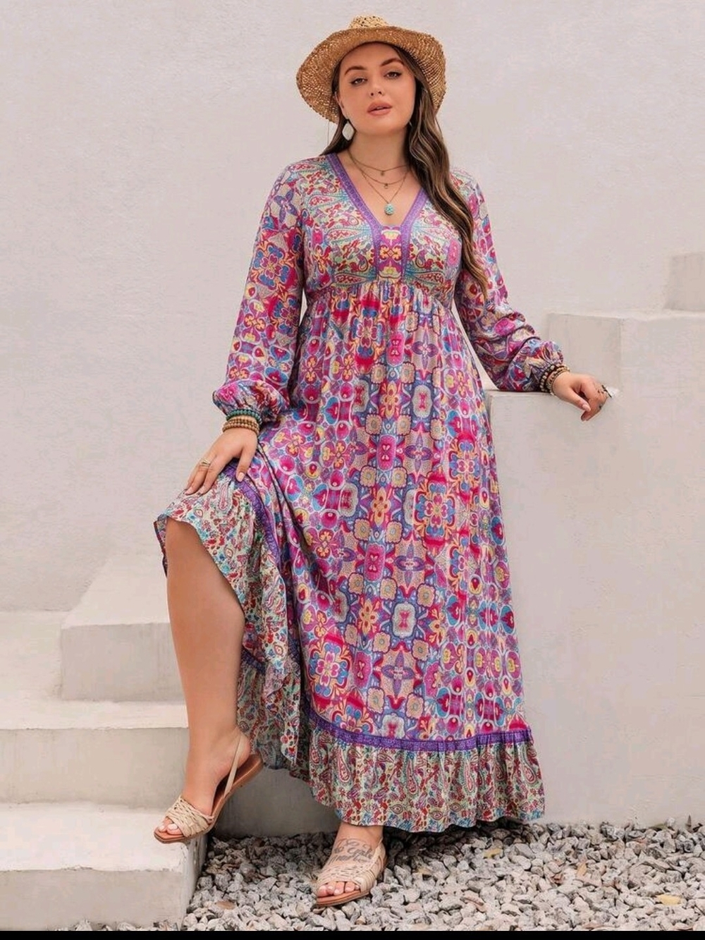 Boho Floral Maxi Dress in Purple